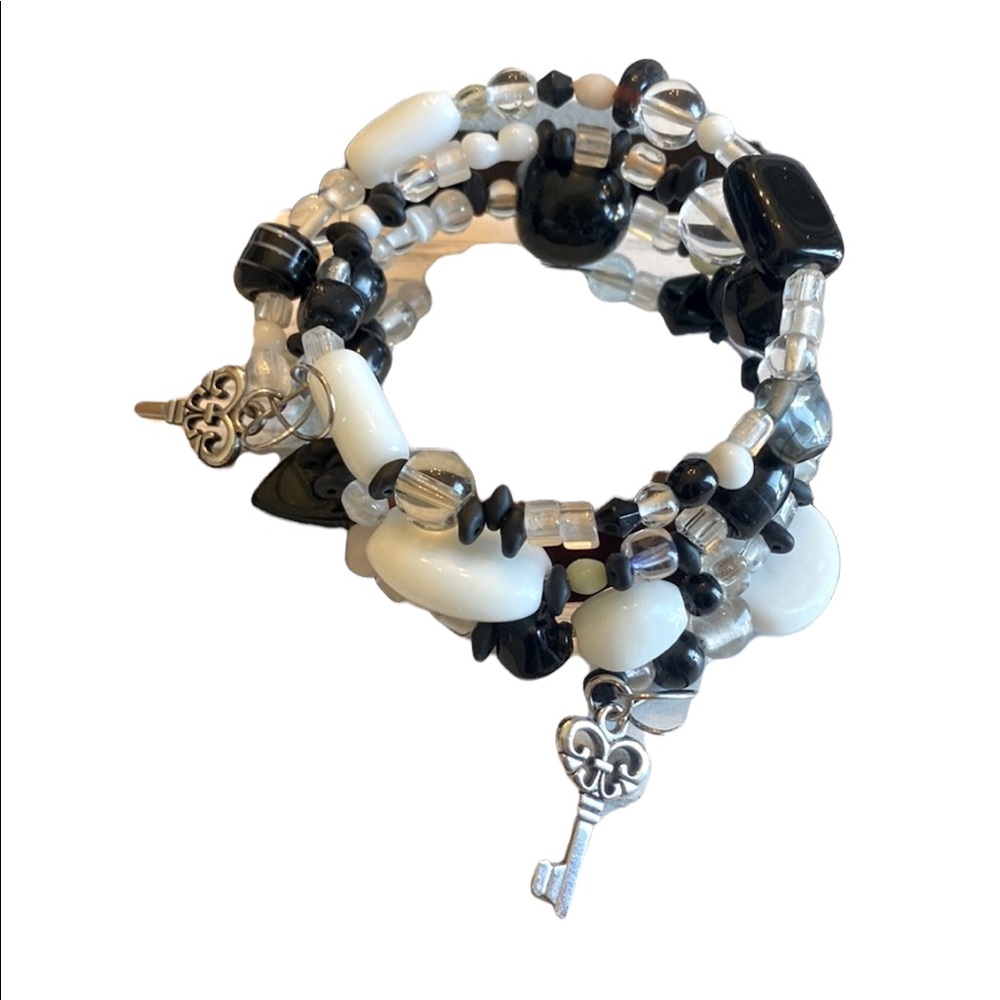 Handmade Black and White Beaded Wrap Bracelet